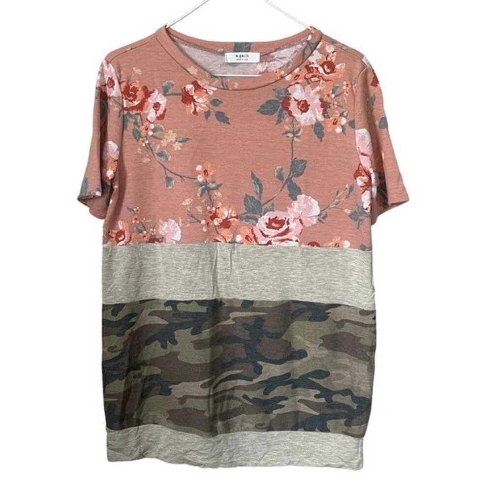 a. gain Boutique Style Short Sleeved Block Style T-shirt Floral Camo - NWOT